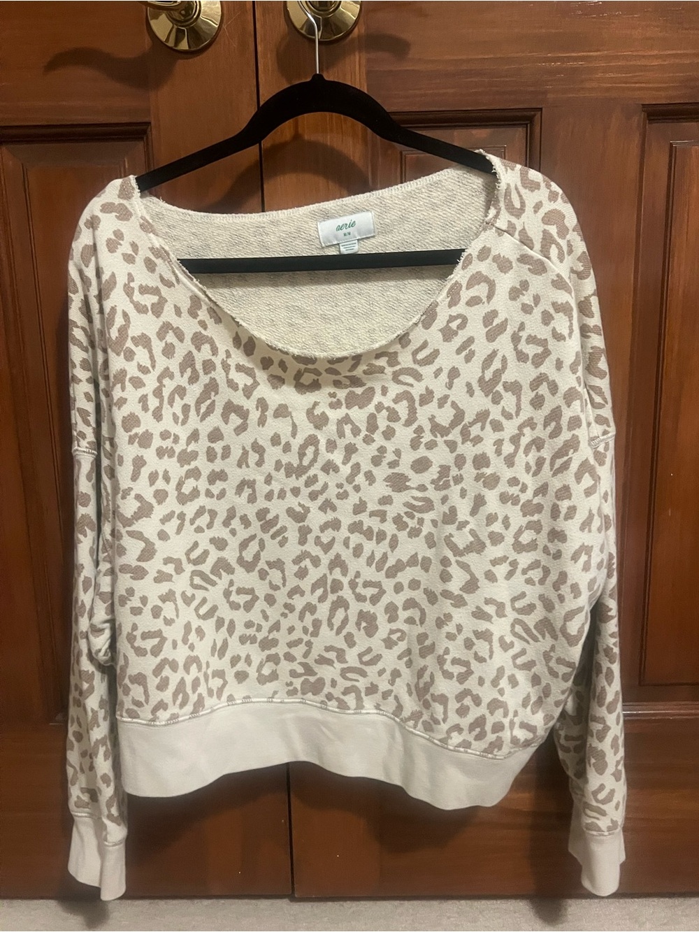 aerie Leopard-Print Scoop-Neck Pullover - Cream Taupe